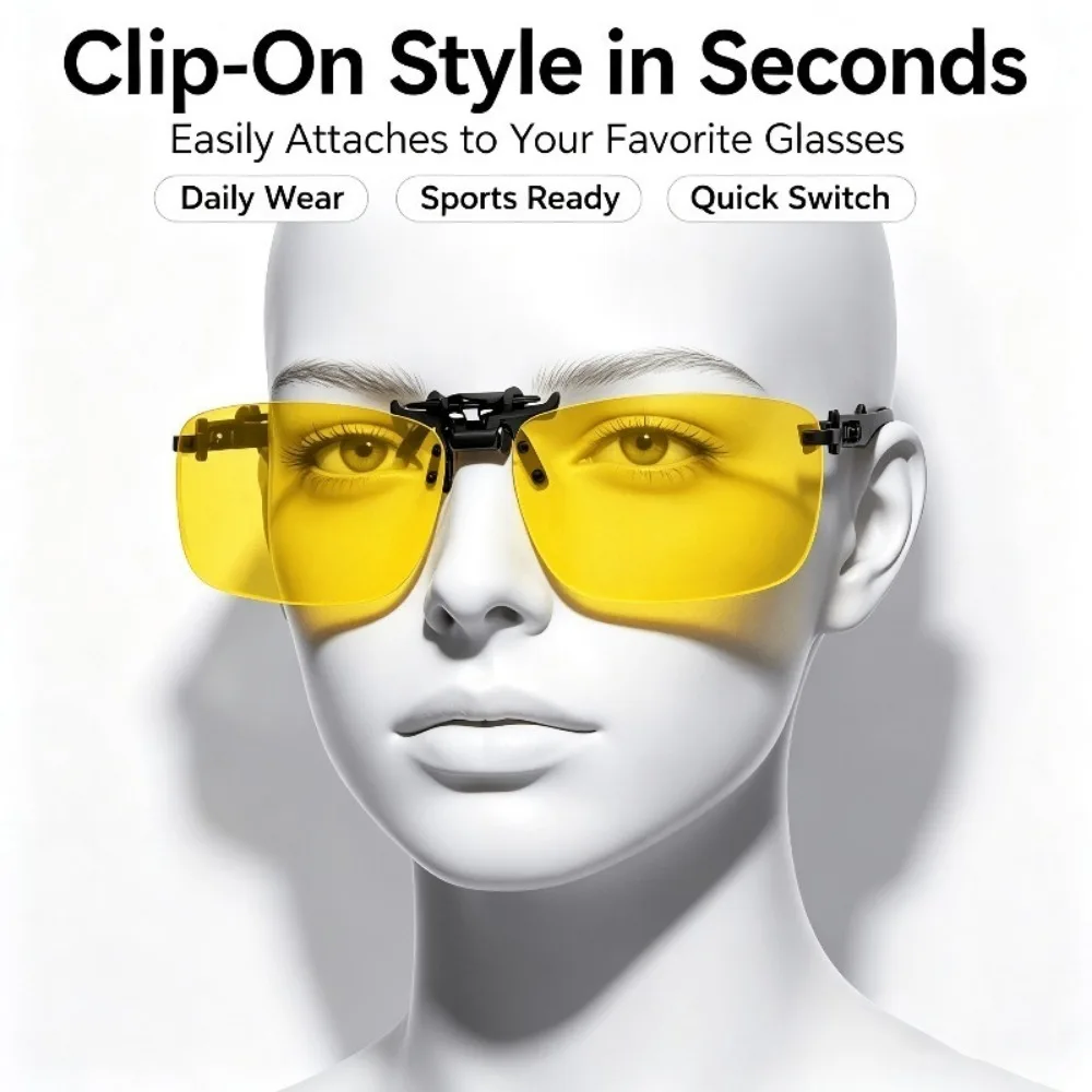 2 sets of clips on sunglasses lenses, unisex flip fashion accessories, yellow lenses with black clips, men's fashion decorative accessories, women's party daily matching