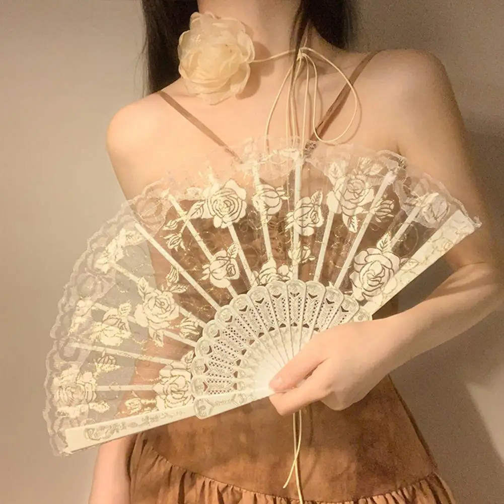 

Vintage Lace Flower Folding Fan Portable Summer Hand Fan Decorative Folding Fan Dance Performance Fans Party Accessories