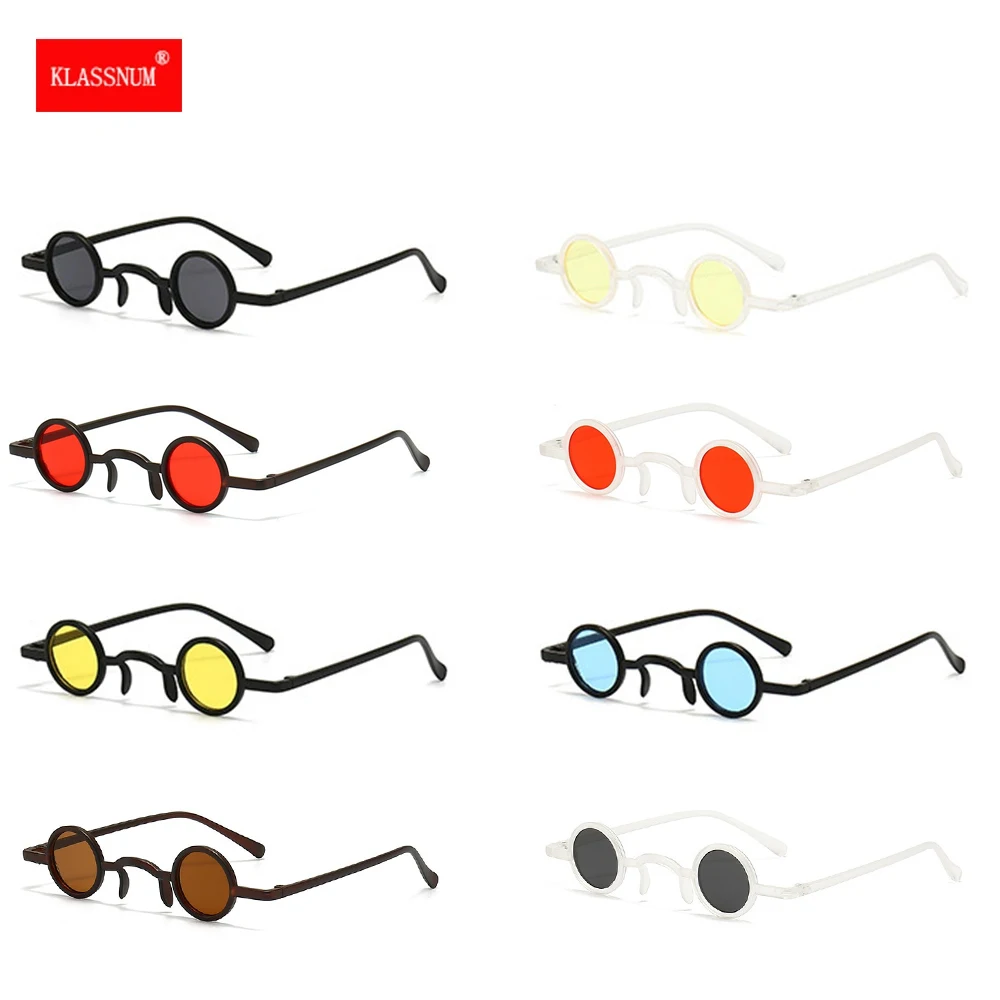 KLASSNUM Mini Round Sunglasses Punk Retro Sun Glasses Men Women Acrylic Jelly Frame Ultra Light Hip Hop Style Eyeglasses 2023