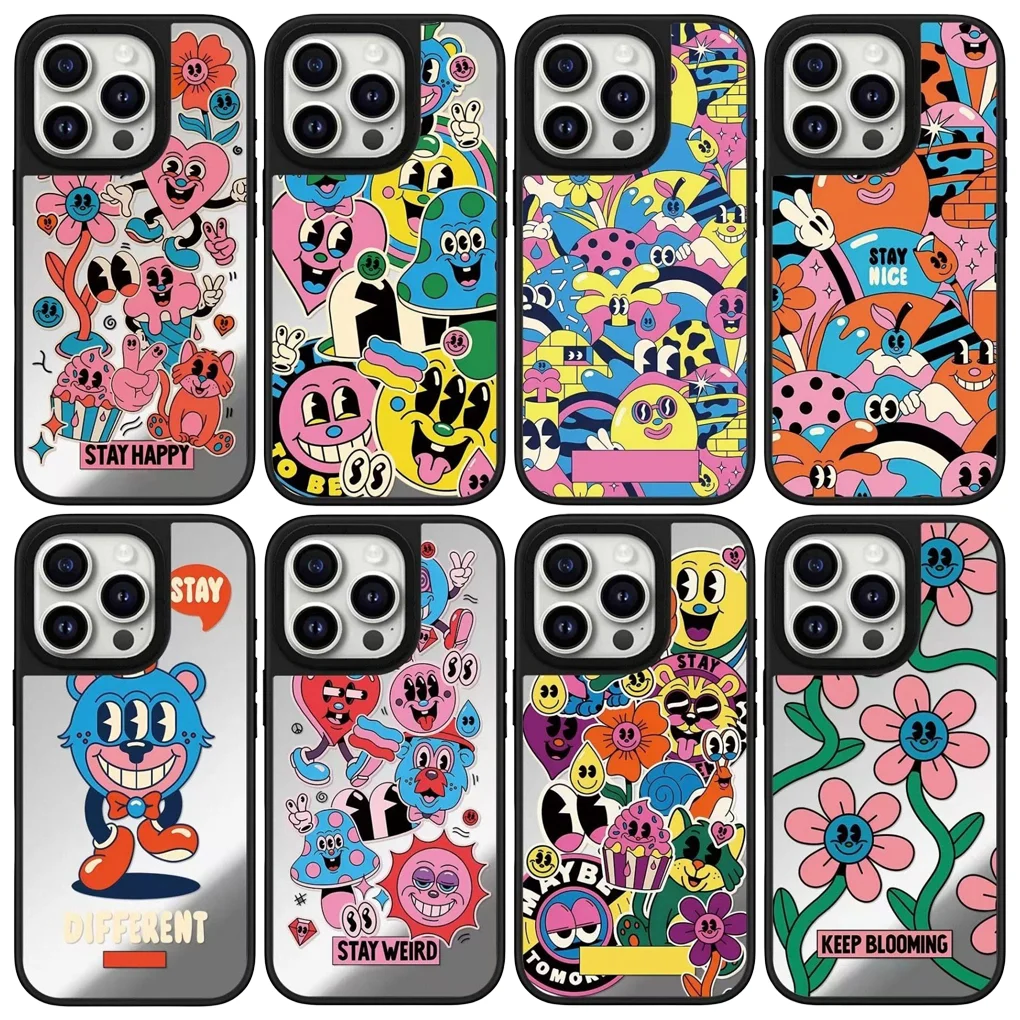 

Stay Happy Mirror Surface Phone Cover For IPhone 12 13 14 15 16 17 Pro Max Case For IPhone 17 Air