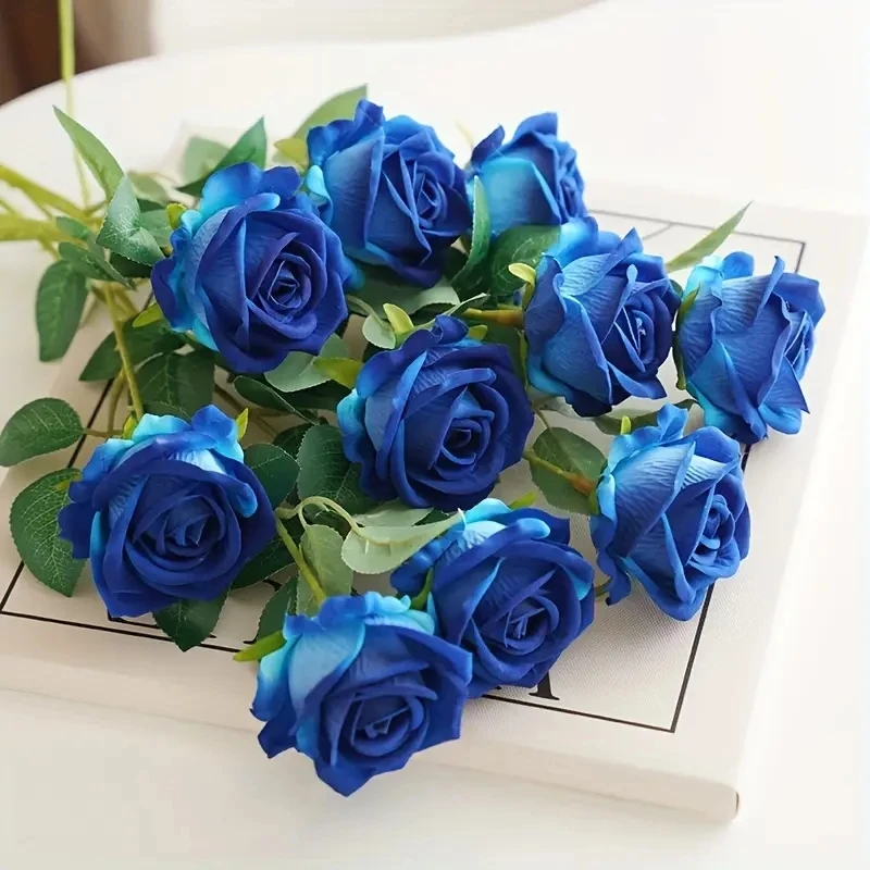 Beautiful 5pcs/lot Blue Artificial Rose Flowers Silk Long Branch Bouquet for Wedding Party Valentine's Day Decoration Bride Home