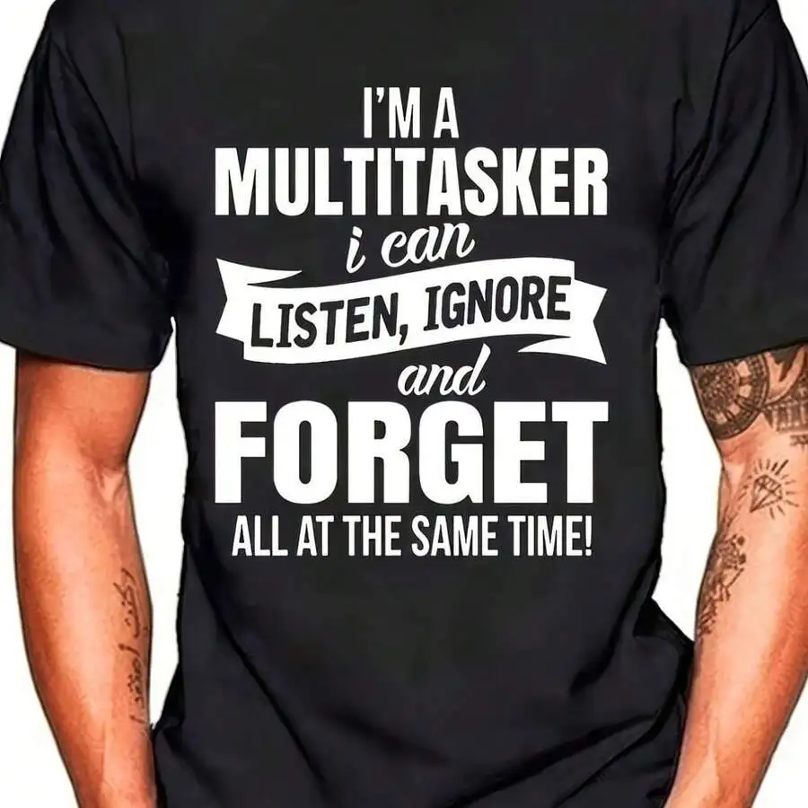 Summer New Popular Mens Crew Neck Short Sleeve Tee Digital Print Cool Niche Multitasker Slogan Pattern High Value Affordable Qua