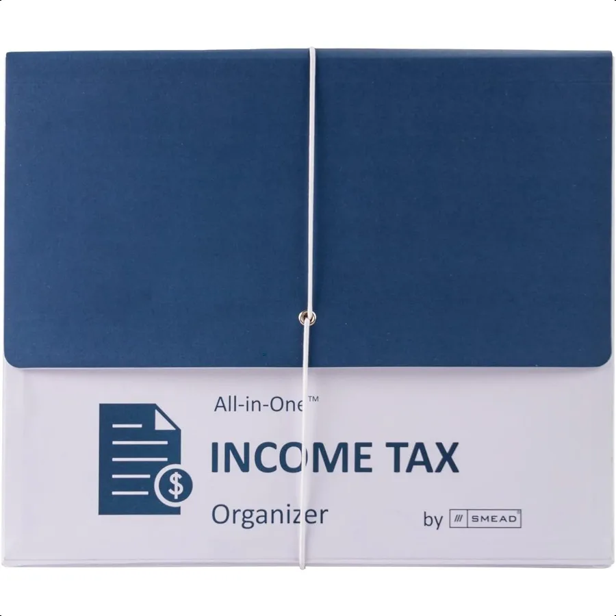 

AllinOne Income Tax Organizer 12 Pockets Flap and Cord Closure Letter Size Navy White 70660