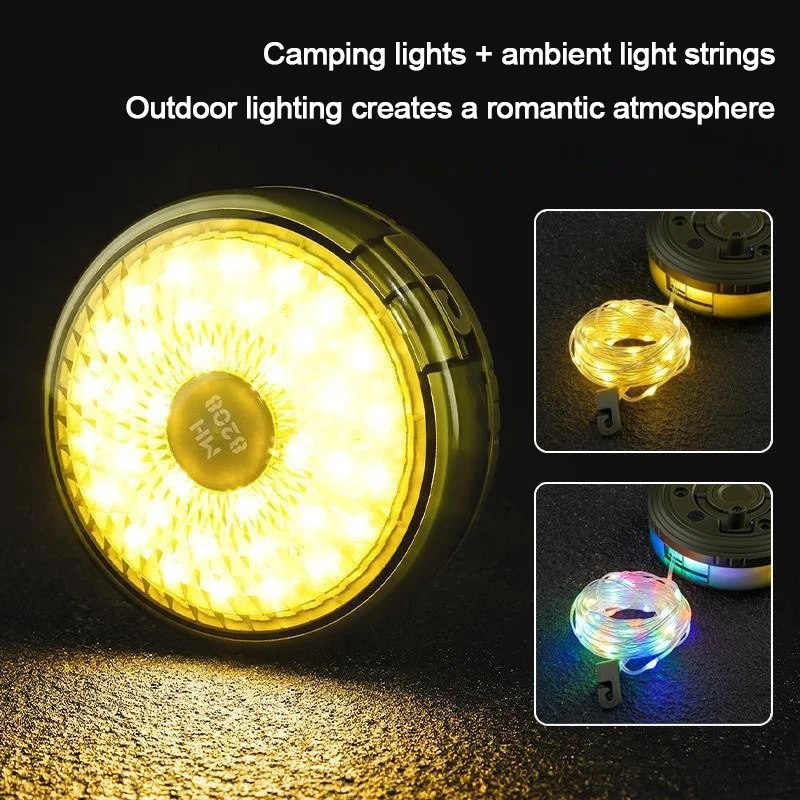 Multifunctional 4 in 1 Design 10M Camping Light String USB Rechargeable Outdoor Tent Decor Light LED Flashlight with Magnet Hook