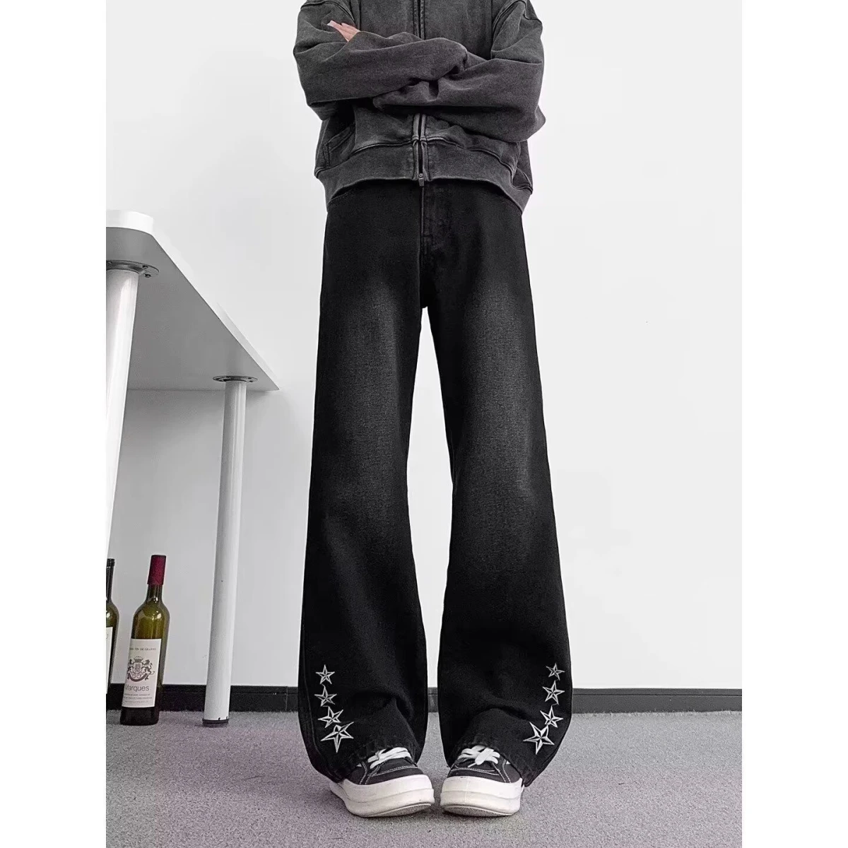 

Черные мужские джинсы прямого кроя Slim Fit с высокой талией, весенне-осенние, с эффектом лифтинга, премиум-качество, стильные, повседневные, буткат