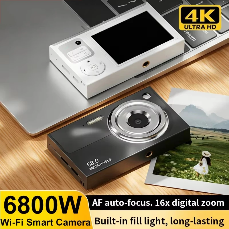 Aparat cyfrowy CCD z podwójnym obiektywem 68 MP, kamera wideo 4K WiFi, 16-krotny zoom, autofokus, stabilizacja obrazu, wbudowana lampa błyskowa, przenośna kamera do vlogów