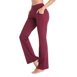 Women Yoga Leggings Solid High Waist Casual Sport Pants With Pockets Fashion Sexy Flared Pants Trousers Fitness Wide Leggings