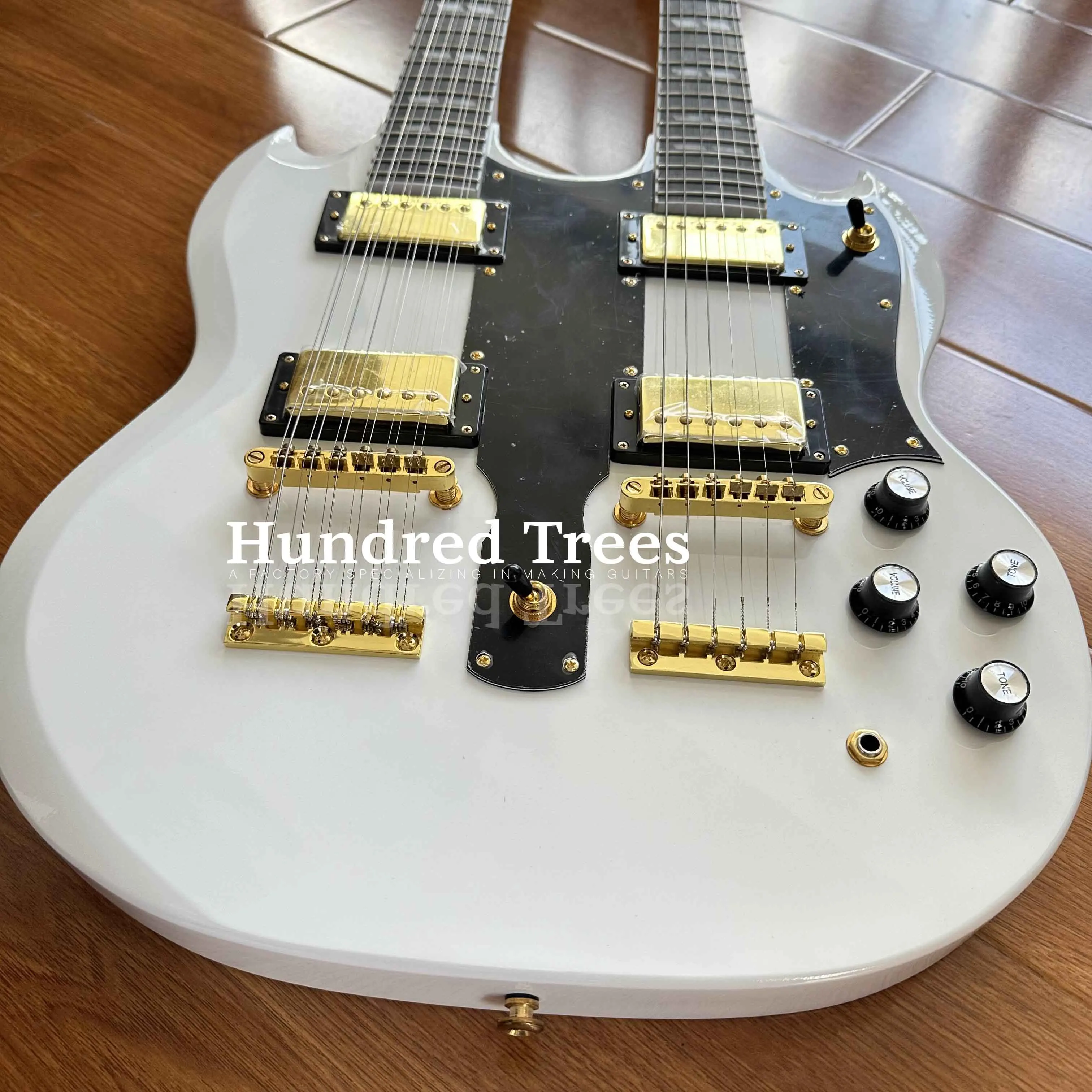 White Double Neck SG Electric Guitar 12+6 Strings Solid HH Pickups HPL Fretboard Free shipping