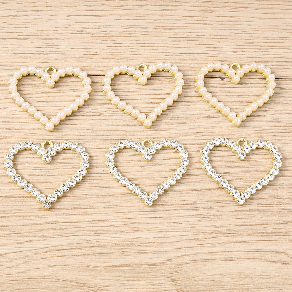 Tusember 10 Stück 26*32mm Exquisite Goldfarbene Perlen-Kristall-Herzanhänger für modische Ohrringe, Halsketten, DIY-Schmuckherstellung und Bastelarbeiten – Detail 4