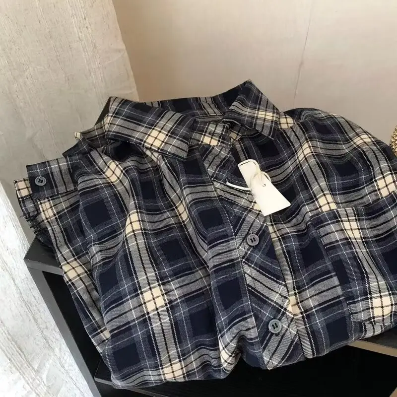 

American Sle Retro Plaid Loose Long Sve irt Casual Collar Open Cardigan Outerwear Versatile Autumn Polyester Men's Fas...