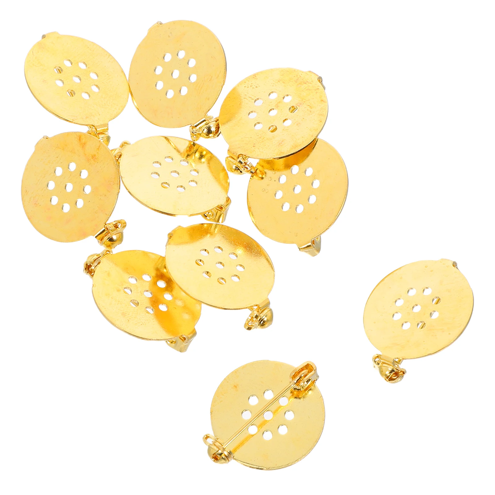 

10pcs Metal Pin Back Copper Safety Clasp Base 9-Hole Structure Diy Jewelry Craft Accessories Lapel Pin Flat Tray Brooch Making