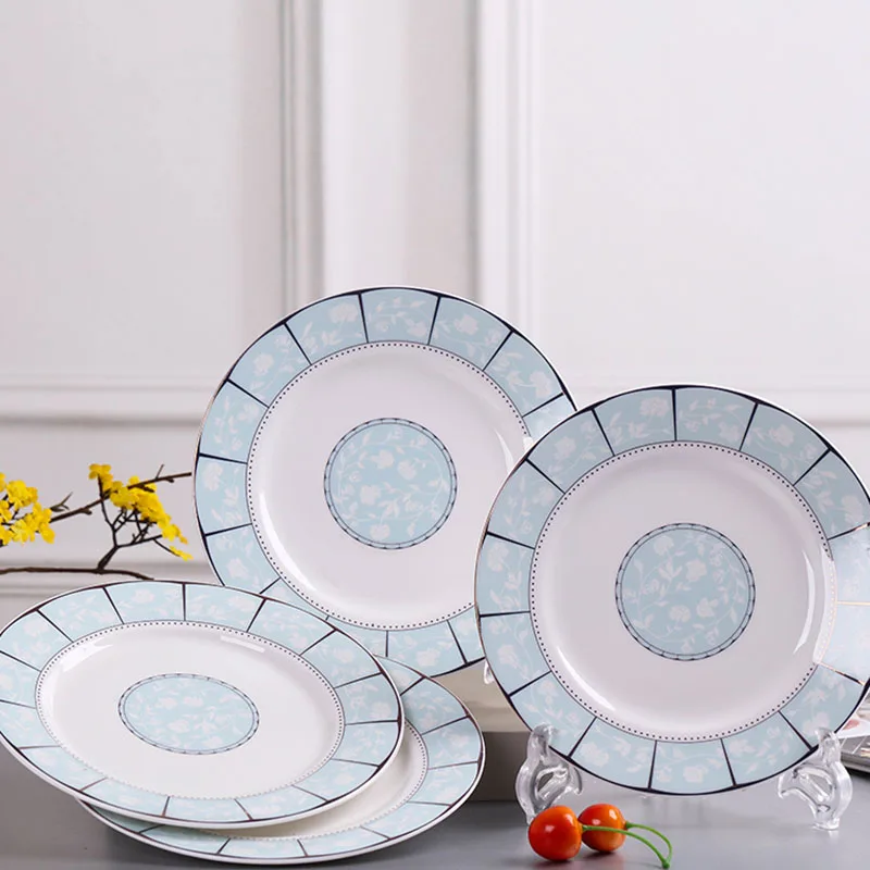 طبق عشاء على الطراز الأوروبي بورسلين ذهبي اللون أكل طبق عشاء عصري غربي عتيق أدوات المطبخ فيسيل #6