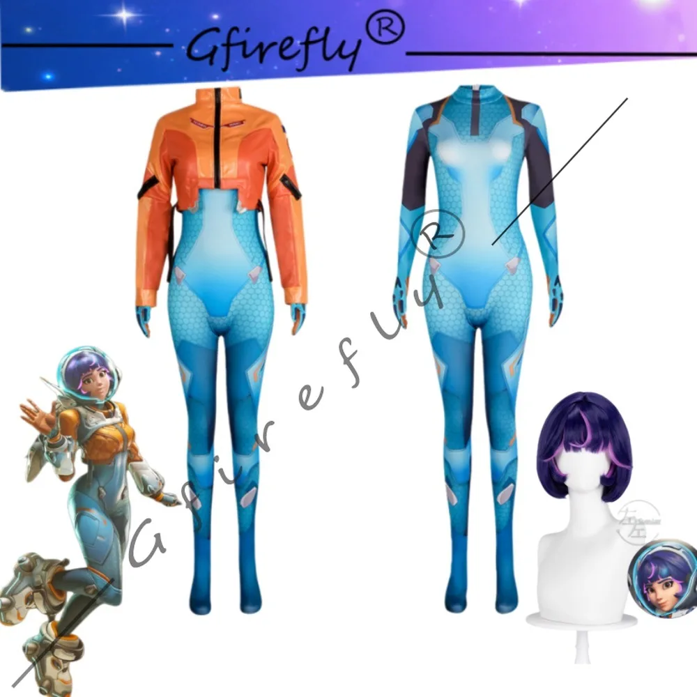 

Overwatch Cosplay Costume Juno Printed Bodysuit Coat Wig Party Polyester Anime Convention Stage Performance Outfit