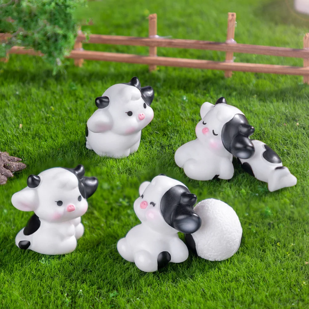 

Unique Miniature Cow Resin Decorations for DIY Garden Decor Micro Landscape Black White Small Cow Ornament Mini Animal Statues