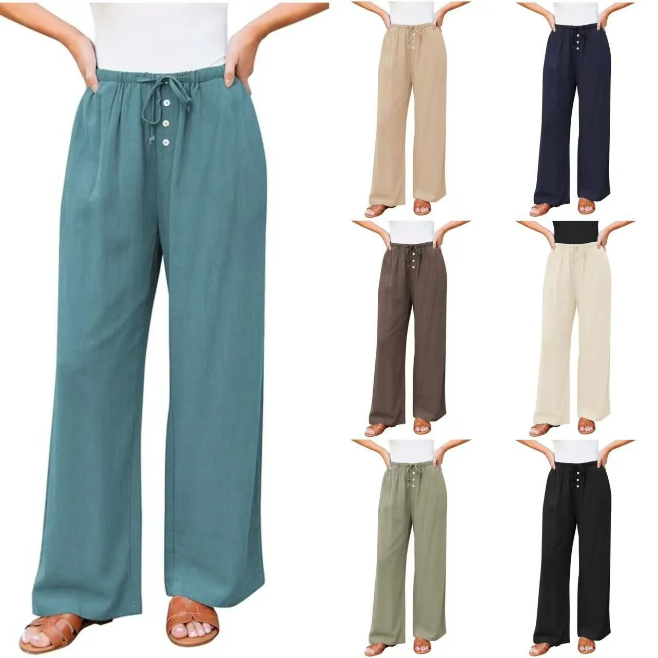 Olive linen-look trousers