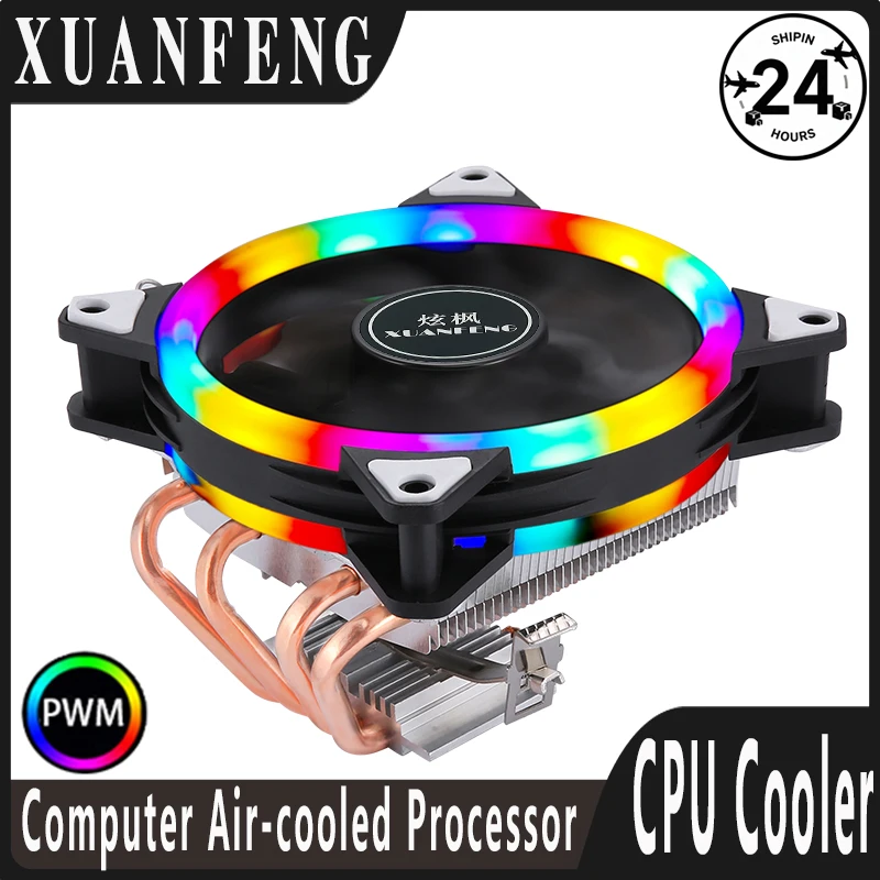 XUANFENG x99 Processor Cooler 120mm Fan 4 pin/PWM Horizontal Radiator 2/4 Heat Pipe Air-cooled install LGA2011 1200 115X AM4 i5