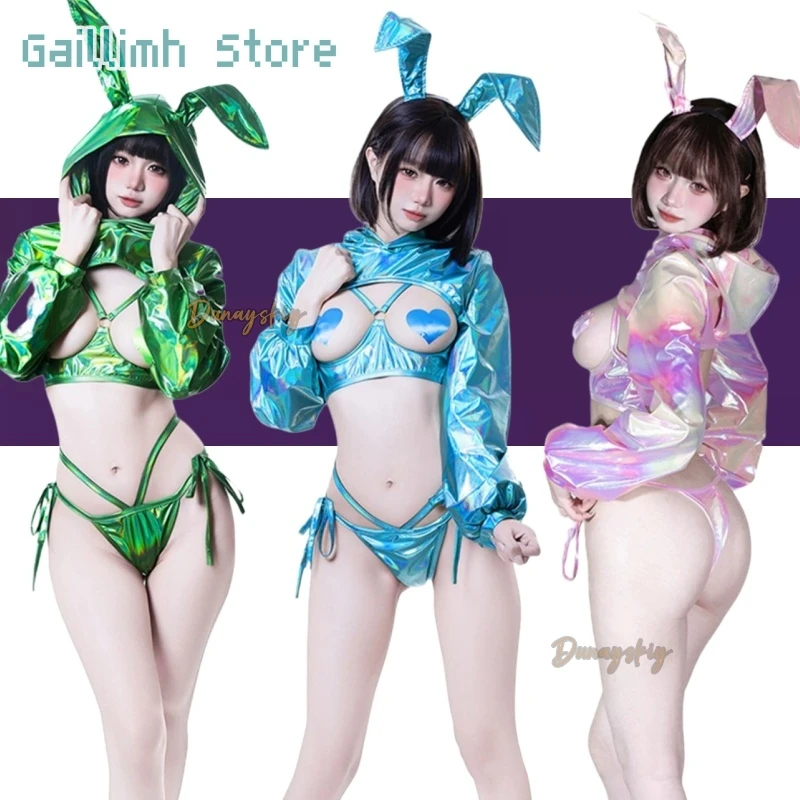 

Bunny Girl Cosplay Cyber Laser Dazzling Fabric Women Sexy Game Costume Set Shinny Anime Machine Rabbit Uniform
