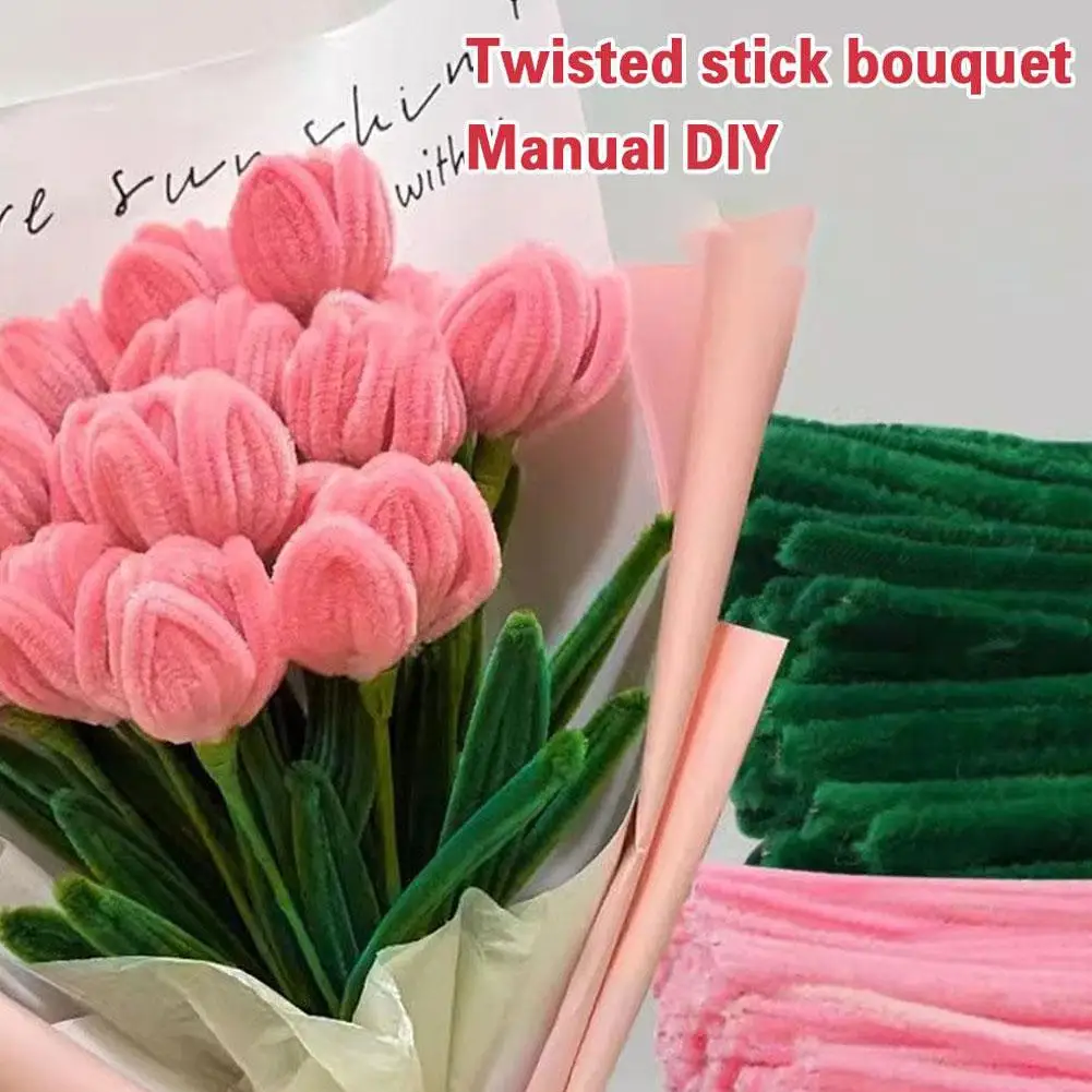 1 Set Pipes Cleaners Crafts Flexible Bendable Wire Colorful Chenille Stems DIY Tulip Bouquet Making Kit Kids Girl DIY Flower Art