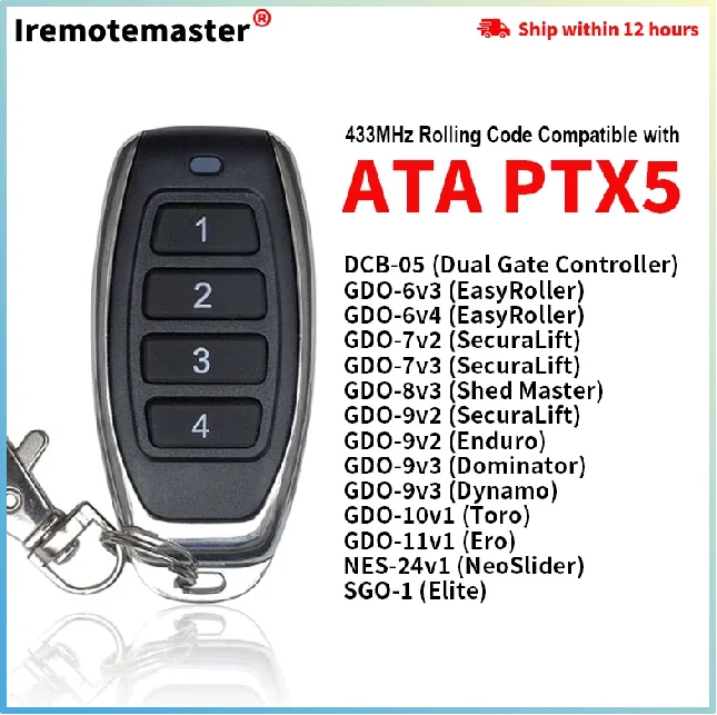 For PTX5 V1 PTX5-V2 433MHz Trio code Compatible PTX2 garage door remote control