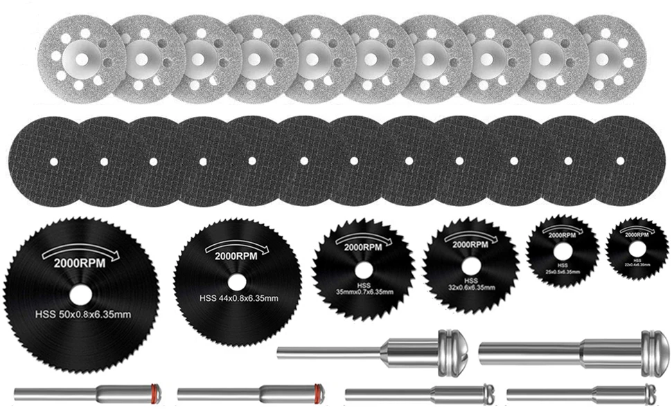 Trennscheiben für Dremel-Rotationswerkzeug, 3 verschiedene Sägeblätter, zum Schneiden von Holz/Metall/Kunststoff/Glas/Stein und zum Selbermachen – Detail 1