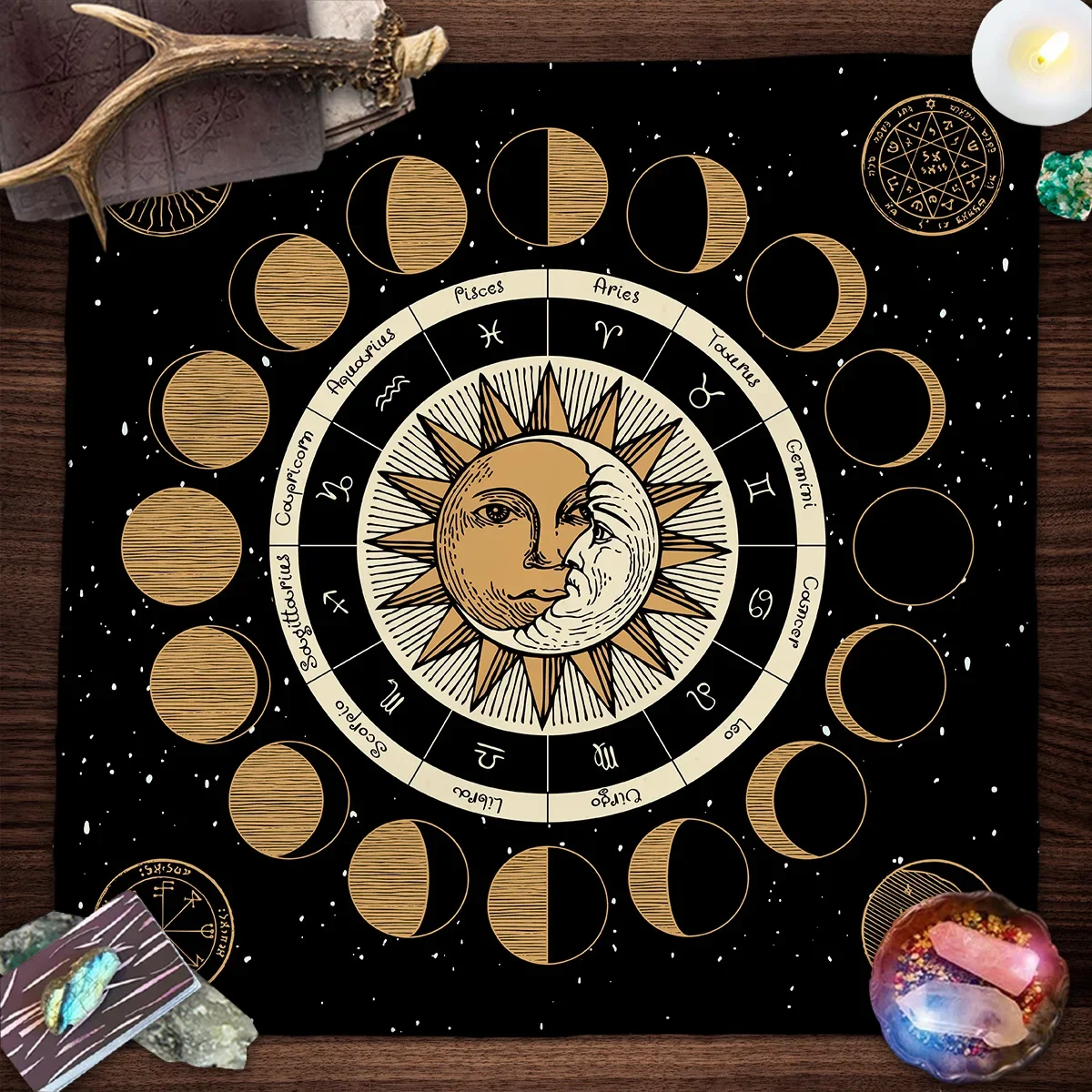 Tarot Cloth Suede Tarot Cloth Astrology Moon Phase Card Pad Witchcraft Oracle Cards Room Home Decor Game 128