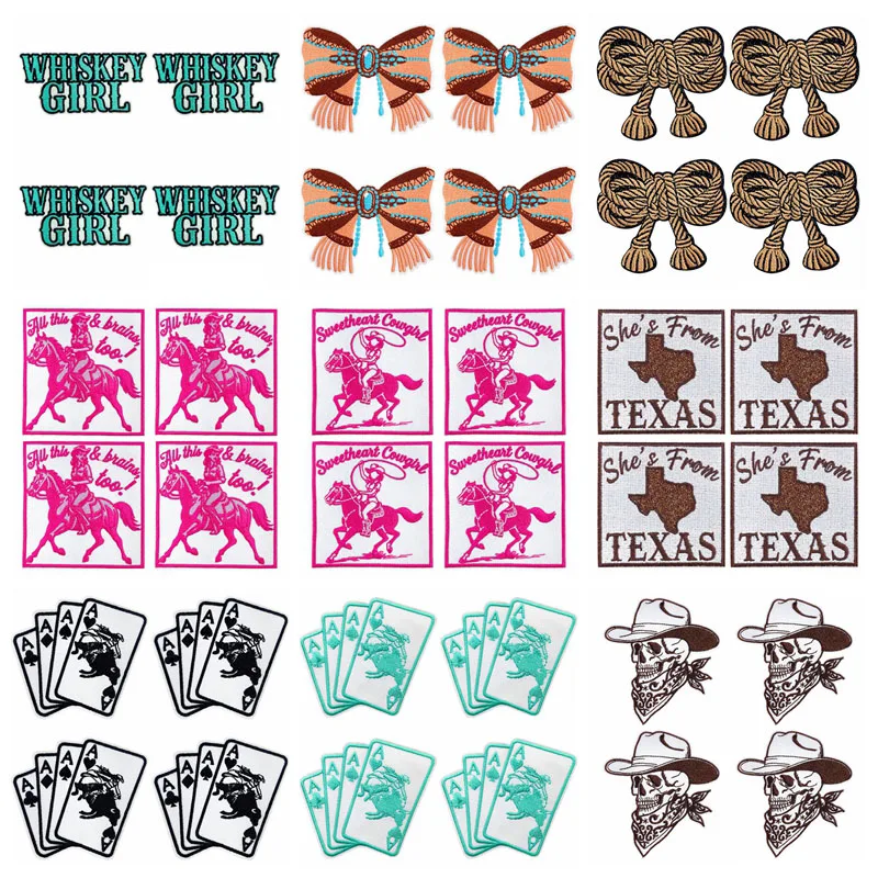 10 Pcs Western Texas Cowgirl Embroidered Patches Iron On Patches Horse Skull Sew Appliques Badges for Jacket Hat DIY Craft