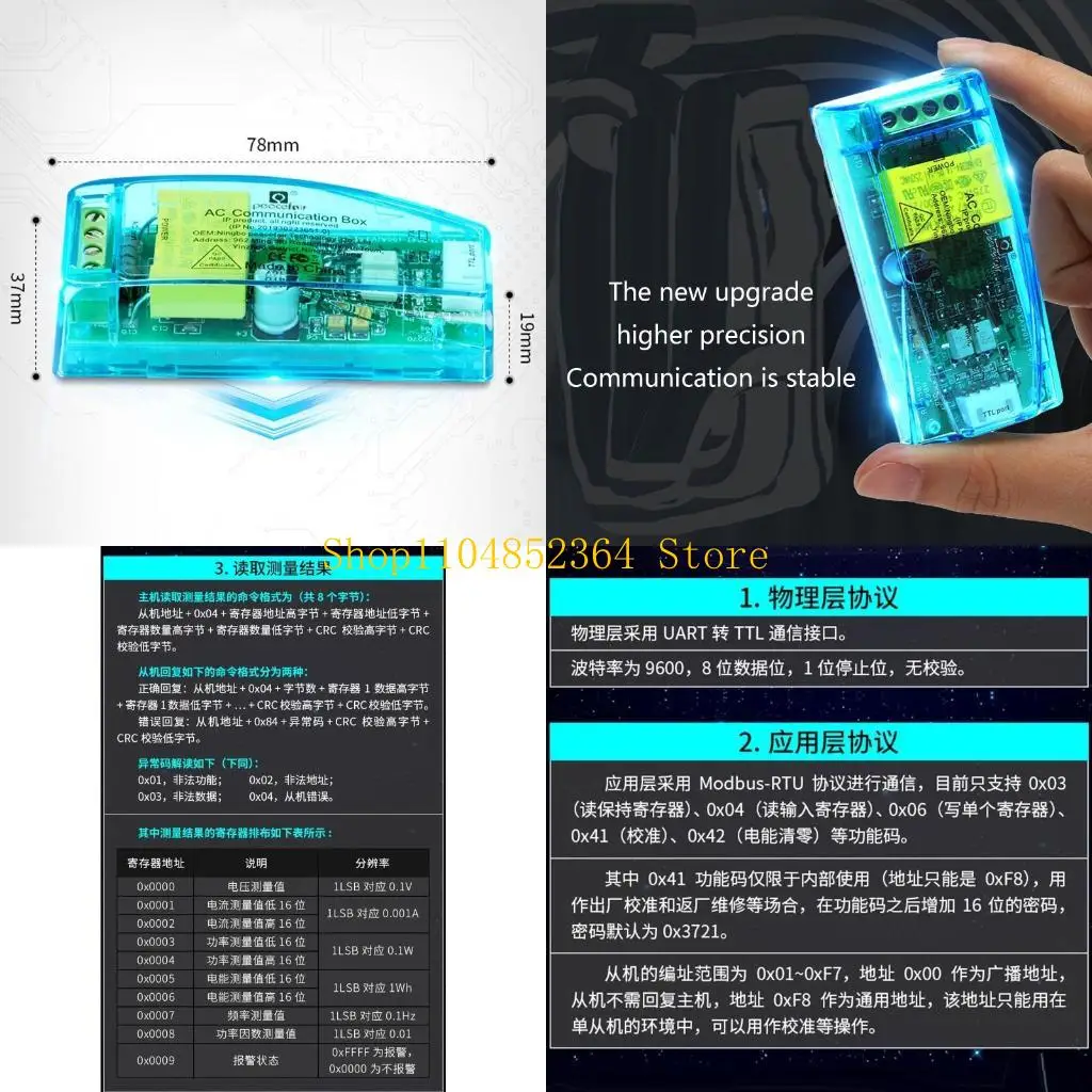 652F PZEM-004T Stable Communication Module TTL 260V Current Volt-ampere Energy Meter Single-phase Watt-hour Meter