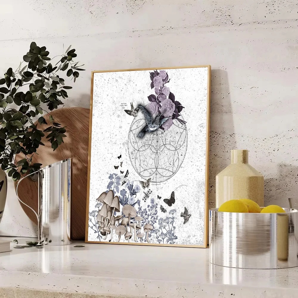 النباتية جدار الفن الفطر طباعة Cottagecore ديكور الطبيعة قماش الأزهار الفن خمر المشارك الجمالية غرفة ديكور الظلام الأكاديمية S #1