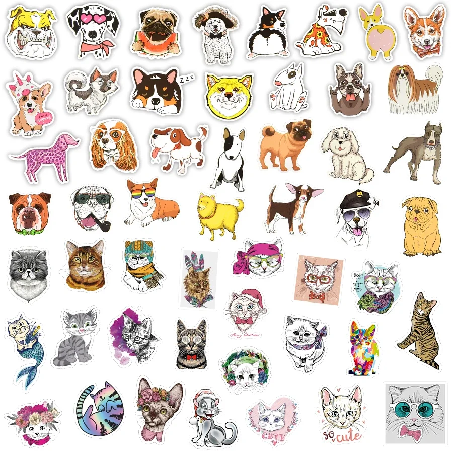 100 PCS Cartoon Cat Anime Stickers for Laptop Suitcase Bicycle Motor Helmet Waterproof Graffiti Dogs Stickers for Kid Gift Toy