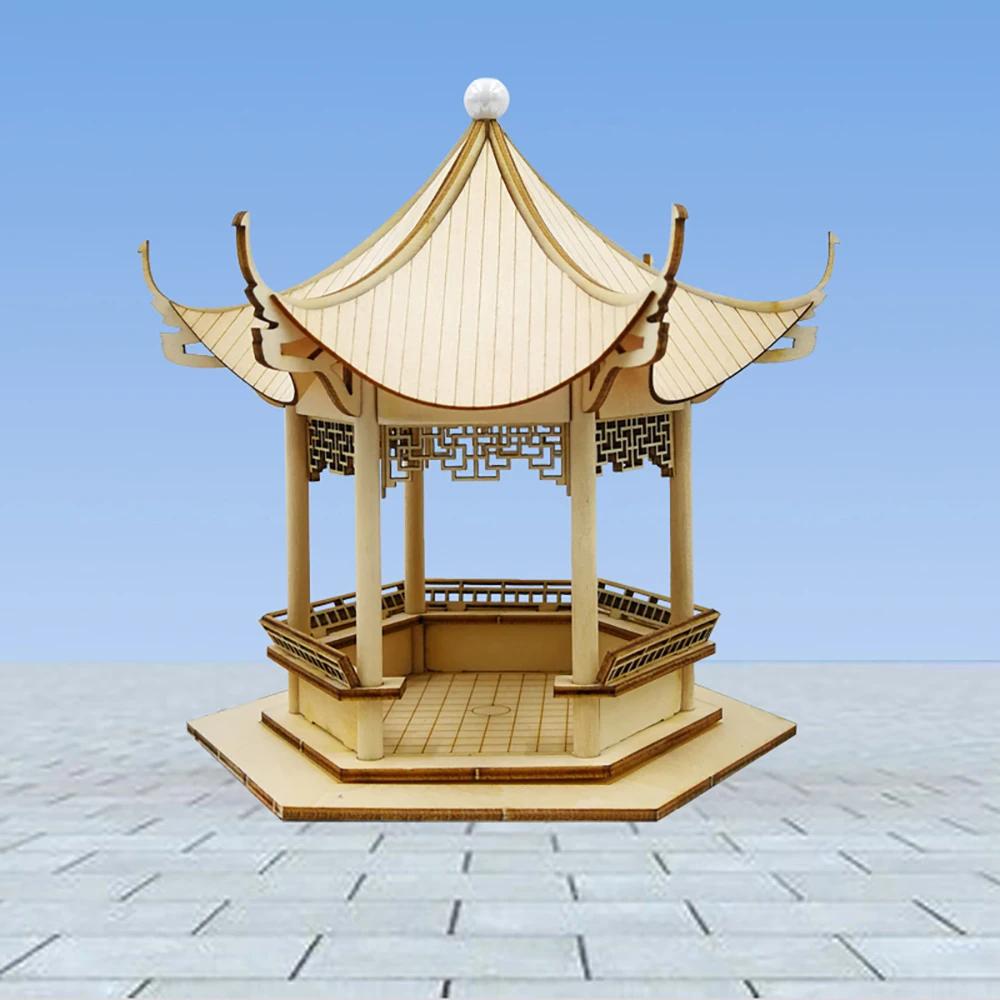 NIDALE Model Chinese Classic Ancient wooden bower Hexagonal Pavilion model kits sand table wooden model