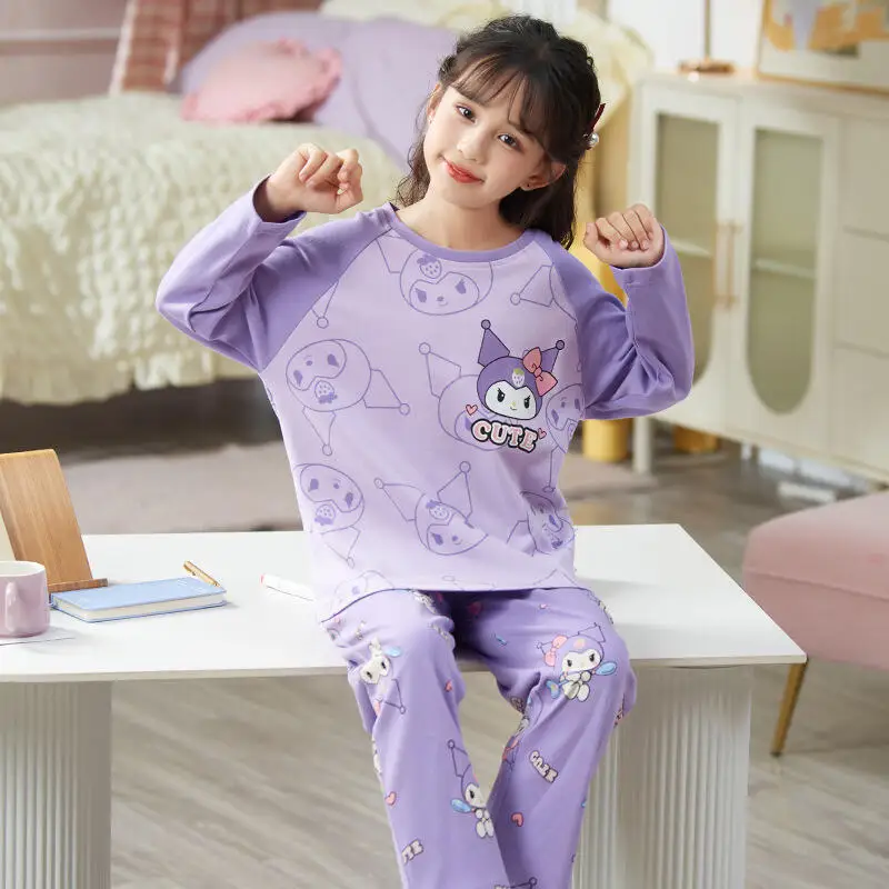 

2Pcs Cute Kitten Spring Autumn New Children Kawaii Home Clothes Girls' Cartoon Anime Long Sleeve Pants Set Teenager Pajamas