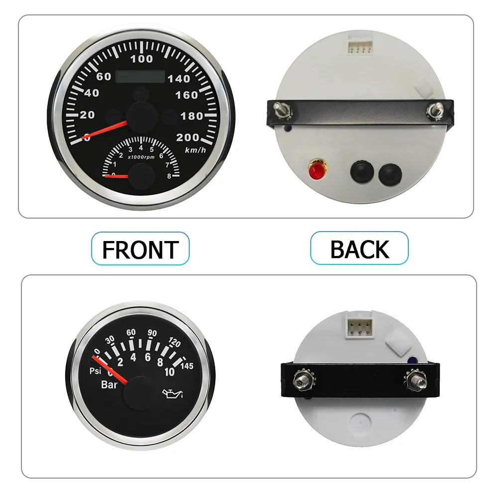 85mm 2 in 1 GPS Speedometer with Tachometer + 52mm Water Temp 10Bar Oil Pressure Fuel Level Meter 8-16V Voltmeter for Ship Car