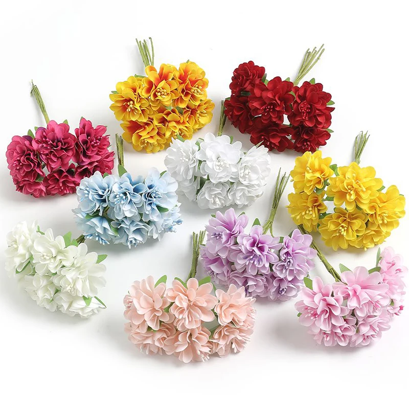 6Pcs Silk Artificial Flowers Bouquet 11CM Fake Flowers for Home Decor Wedding Party Decoration DIY Craft Wreath Gift Accessories