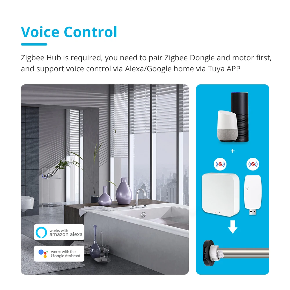 Zemismart Tuya Zigbee Roller Shade Engine Blind Motor For 17mm 25mm Tube Built-in Battery Alexa Google Home Voice Control