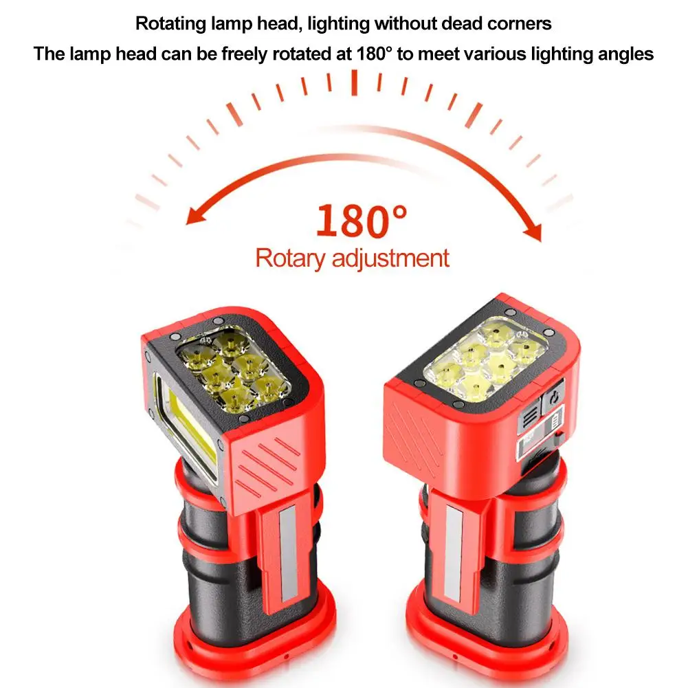 ضوء عمل LED COB قابل للتعديل مع قاعدة مغناطيسية، مصباح شحن محمول لورشة المرآب المنزلية، متعدد الوظائف #4