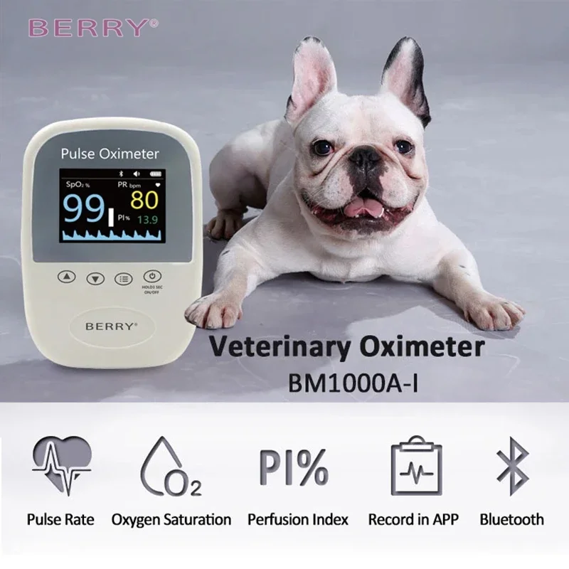 Veterinary Pulse Oximeter Bluetooth Dog Cat Animals Oxigen Saturation Spo2 Pulse Rate Health Monitoring CCU ICU Buzzer Alarm