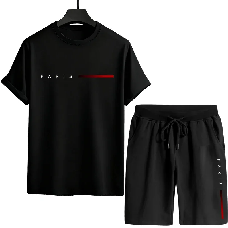 Summer Men's Tracksuit Crew Neck Tshirt and Sports Shorts Male Home Outdoor Comfort Casual Outfit Paris Print T-Shirts Co-ords