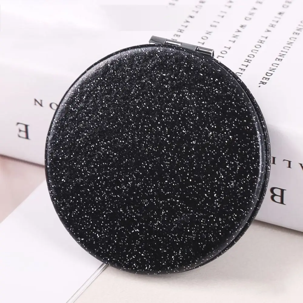 Portable Glitter Round Makeup Mirror Shiny Folding Handheld Mirror Compact Double-sided Vanity Mirror Travel