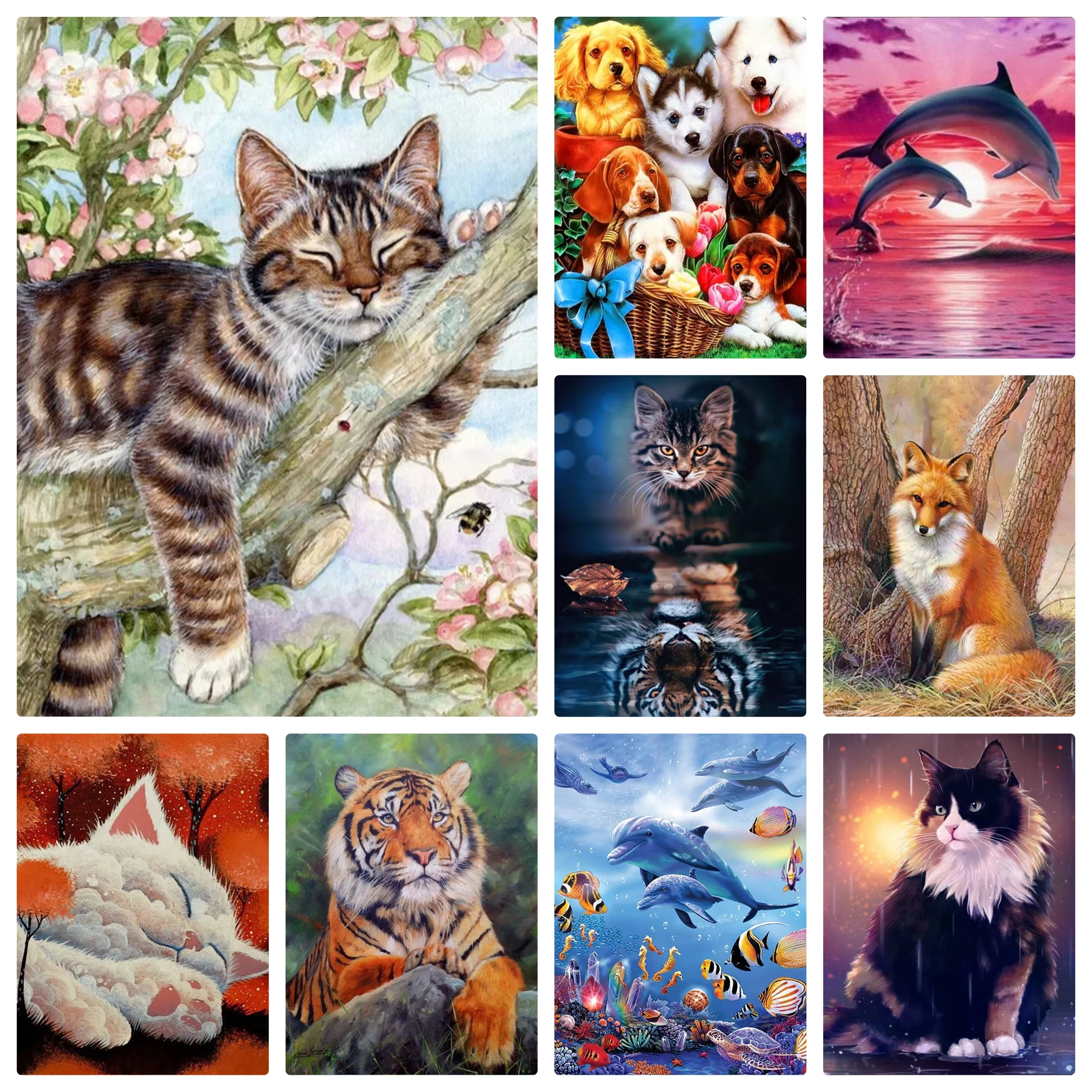 5D DIY Diamond Embroidery Cat Fox Full Round Diamond Decoration Home Diamond Painting Parrot Animal Set Home Decor Gift