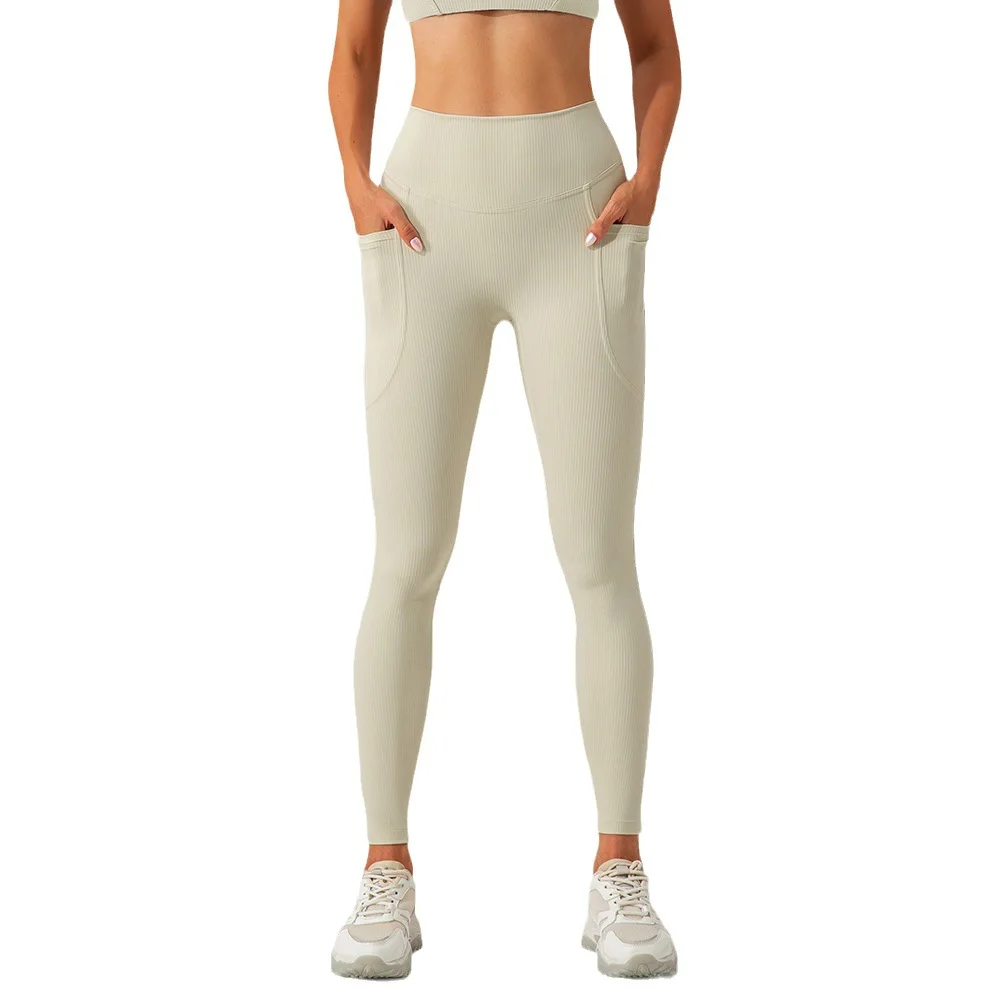 

2025 New Women's High Waist Elastic Autumn Yoga Pants with Pocket Quick Anti - UV Belly - Contracting for Gym Running Nude Feel