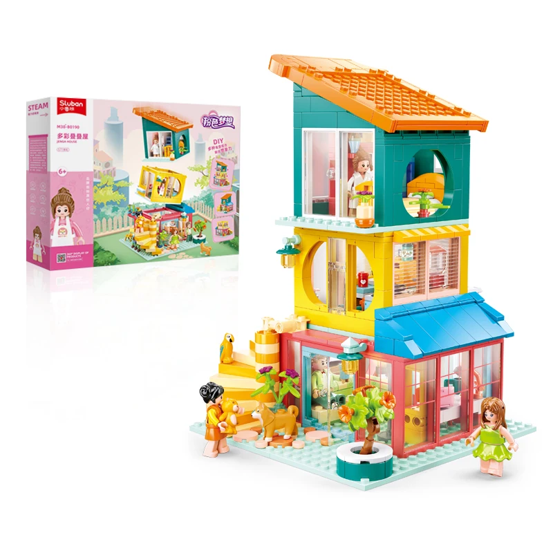 571 pz colorato impilabile casa cucina camera da letto soggiorno fai da te impilabile edificio giocattolo modulare decorazione Desktop regalo di festa per bambini