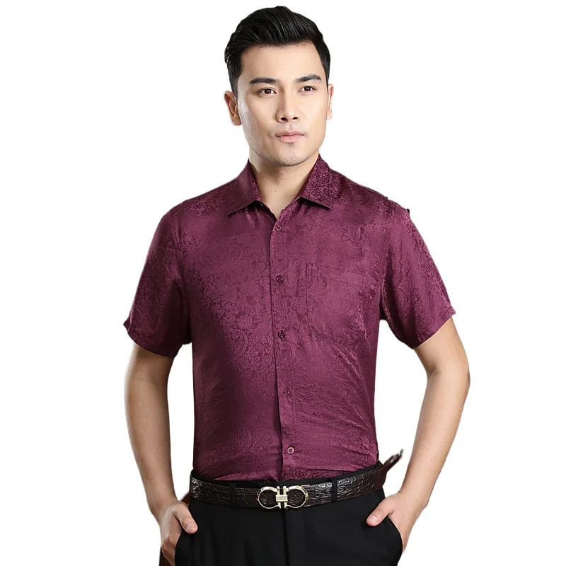 

AYUNSUE 100% Mulberry Silk Men Shirt Summer Shirts for Men Camicie Estivo Uomo Mens Shirts Short Sleeves Casual Mens Clothing