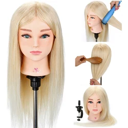 Mannequin Head  22'' 100% Real Hair Hairdressing Training Head for Barber White Hair Curling Practice Dummy Doll  Manikin Head