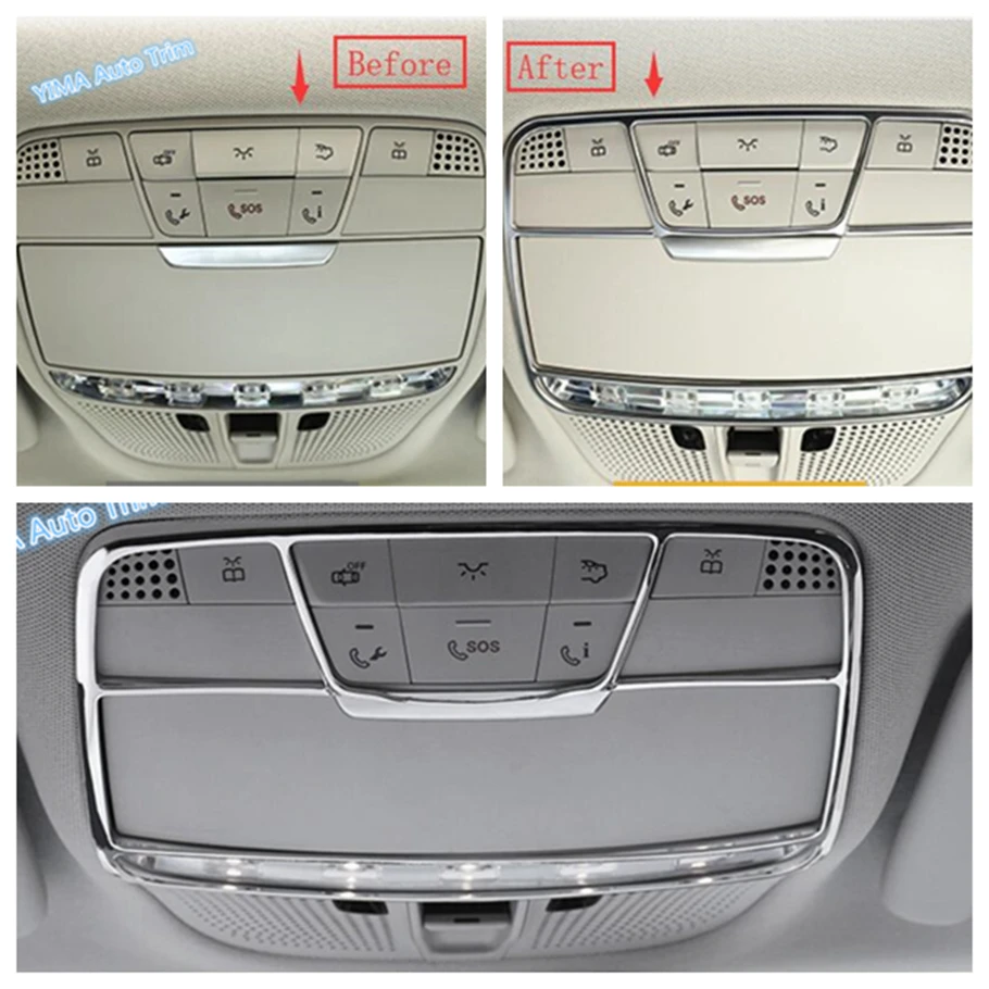 Chrome Car Roof Reading Lights Decor Frame Cover Trim ABS Accessories For Mercedes Benz GLC X253 / C CLASS W205 C200 2015 - 2021