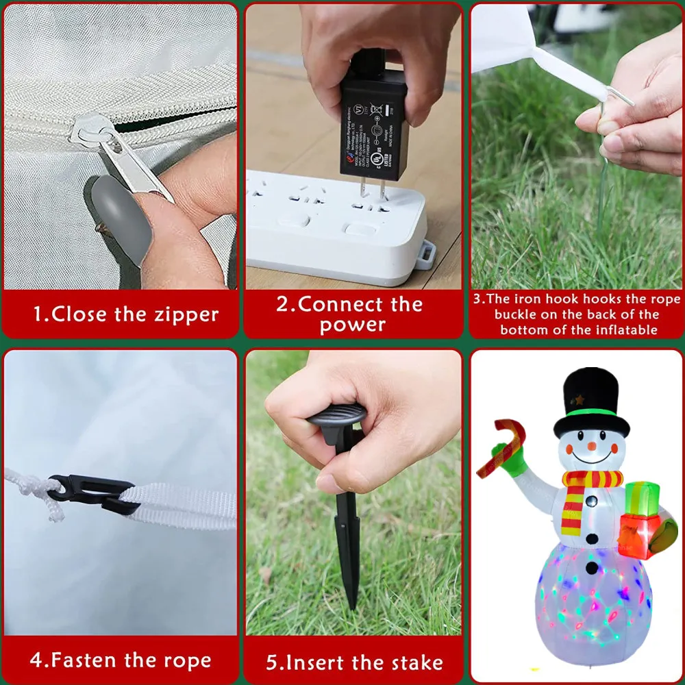 حزمة هدايا عيد الميلاد القابلة للنفخ ، نموذج رجل الثلج مع أضواء ليد ، فناء خارجي وديكورات حديقة ، الدعائم ، من 7 قدم #6