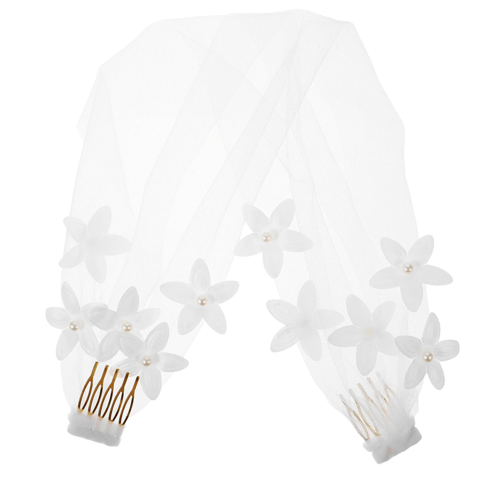 

Short Bridal Veil with 3D Pearl Flower White Tulle Wedding Veil for Women Party Bridal Shower Accessory Lightweight No Crease