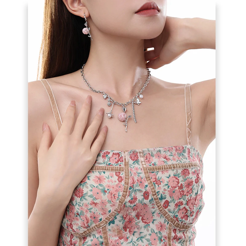 Eetit Trendy Roze Hars Parel Bloem Vlinder Kraag Ketting Hanger Voor Vrouwen Origineel Design Temperament Zomer Sieraden