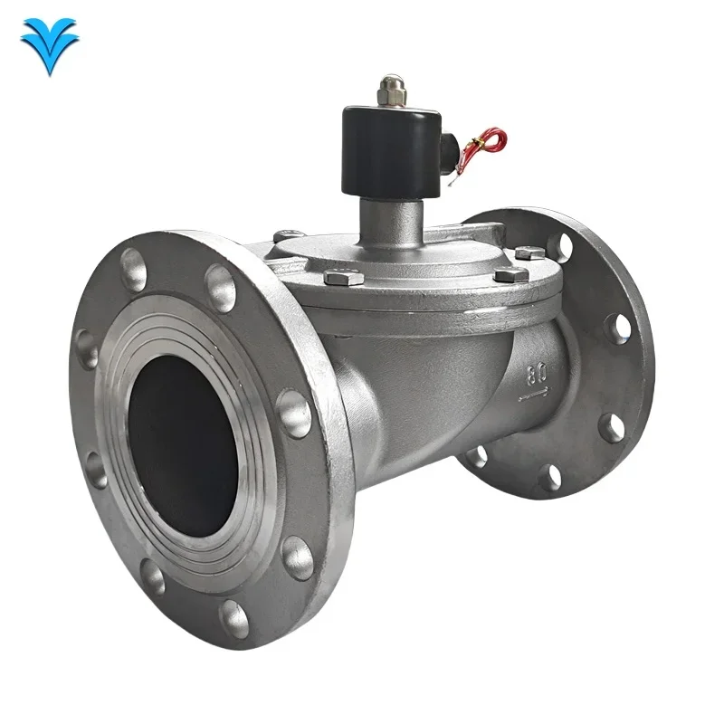 DN80 Нержавеющая сталь 304, фланец, 24 В постоянного тока, электромагнитный клапан, тип мембраны, нормально открытый трубопровод, электромагнитный клапан для воды