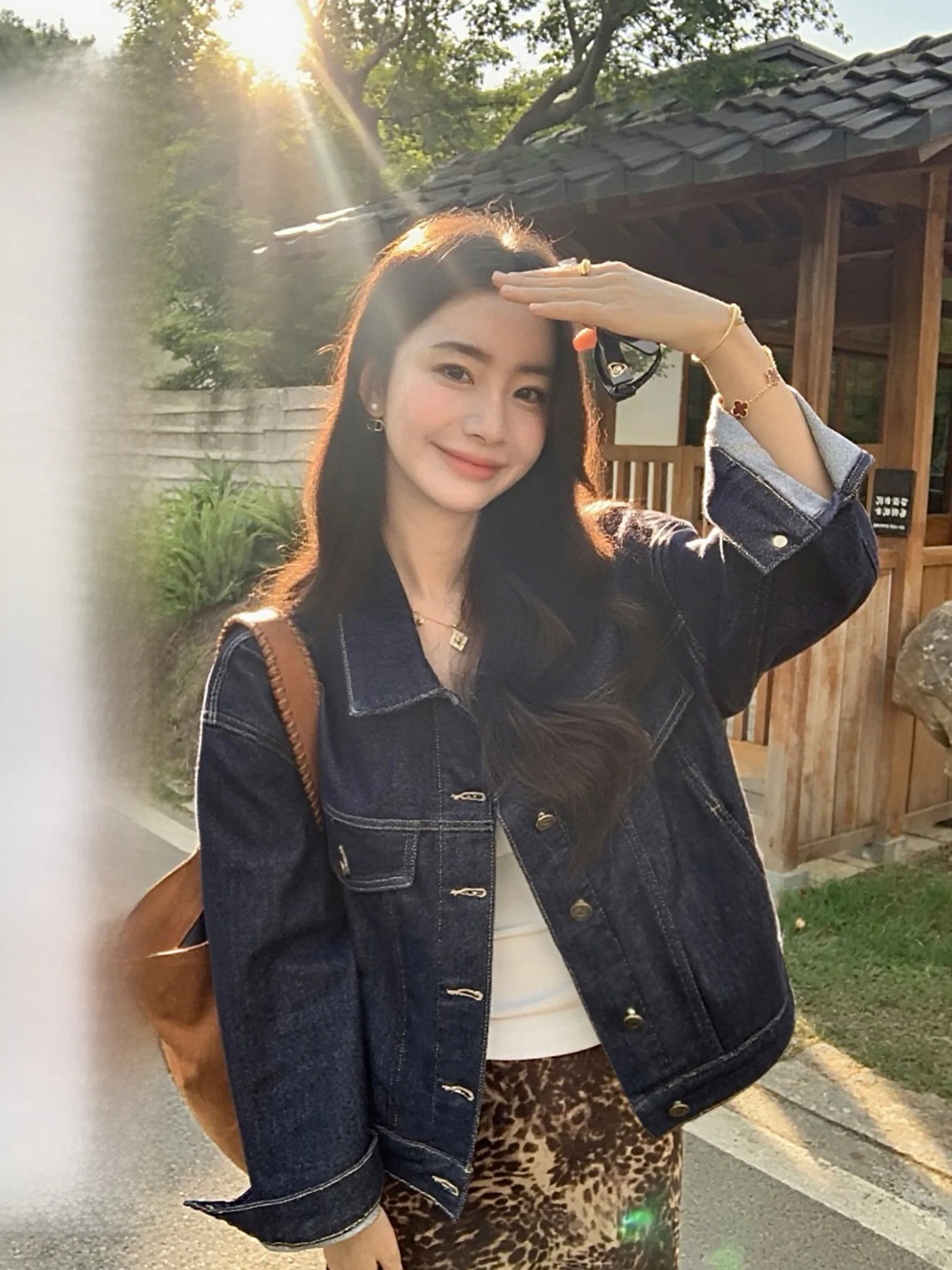 Pusumede Street Story Vintage Original Color Denim Jacket Women Loose Straight Short Top Breathable Cotton Polyester Spandex