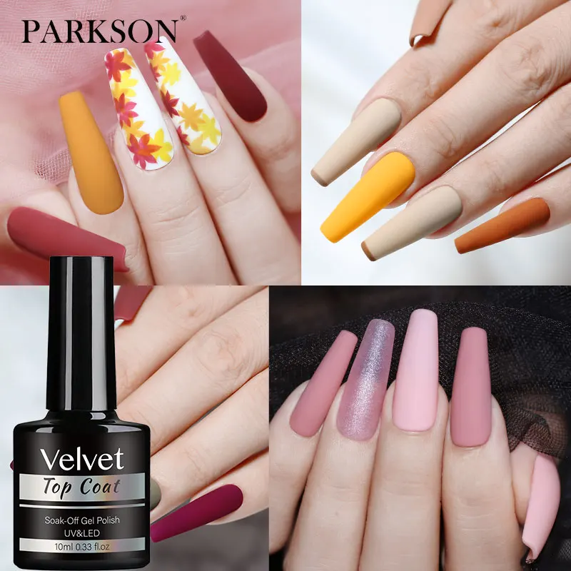 Parkson 10ml Top Coat in velluto opaco trasparente smalto Gel Semi permanente nudo LED UV Soak Off Fashion Glitter Hybrid Manicure